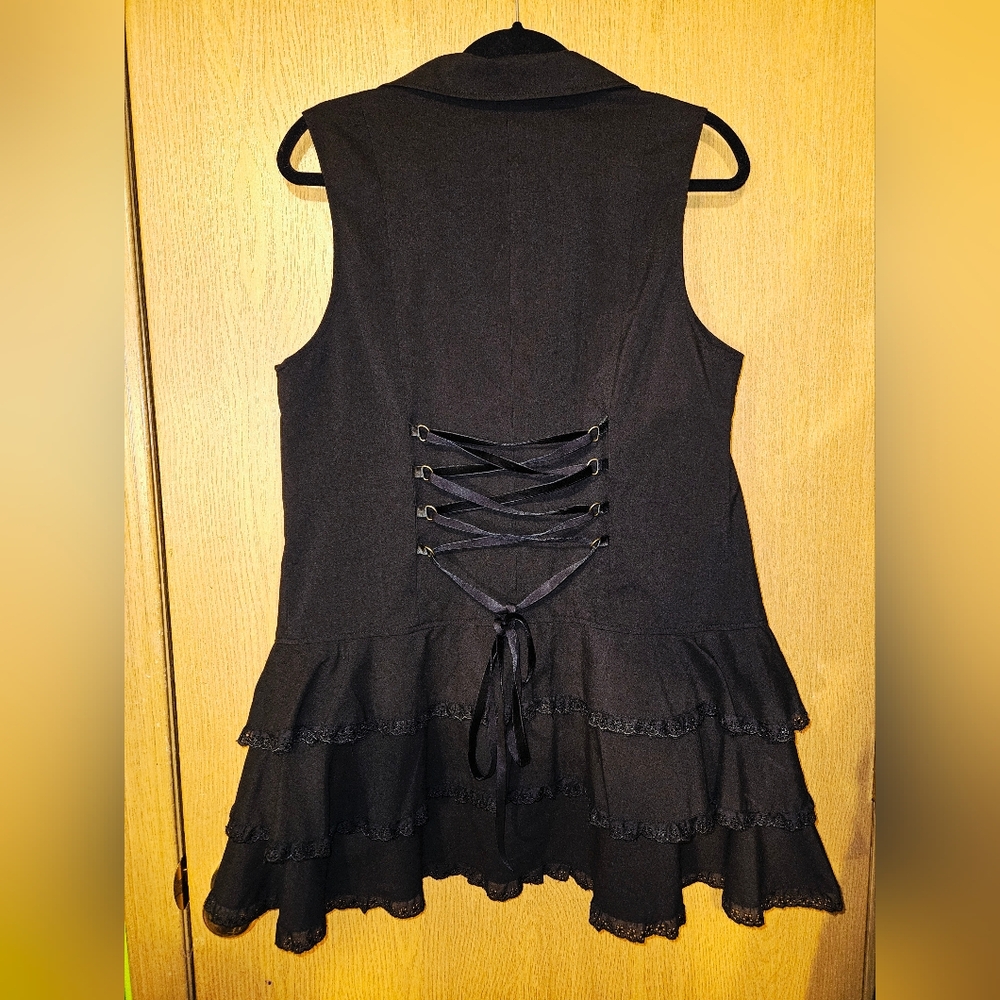 Spin Doctor Steampunk Gothic Lined Longline Waistcoat Maxi Vest Ribbon Lacing - Picture 2 of 4